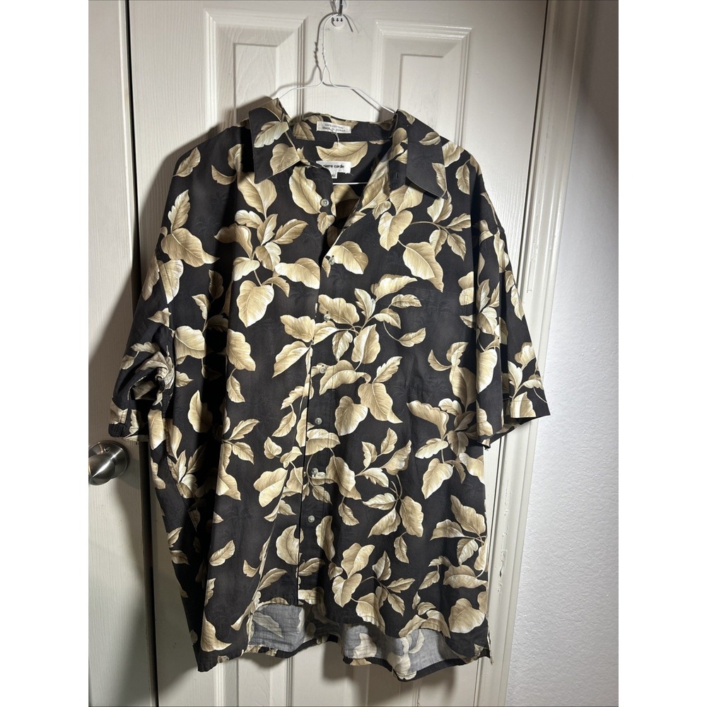 Vintage Pierre Cardin Men's 2XLT 80s Hawaiian Print Short Sleeved Shirt Korea